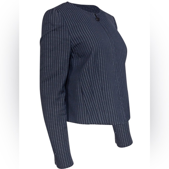 Akris Punto Slate Blue Cotton Blend Full Zip Jacket White Polka Dots Size 12 - Picture 11 of 12